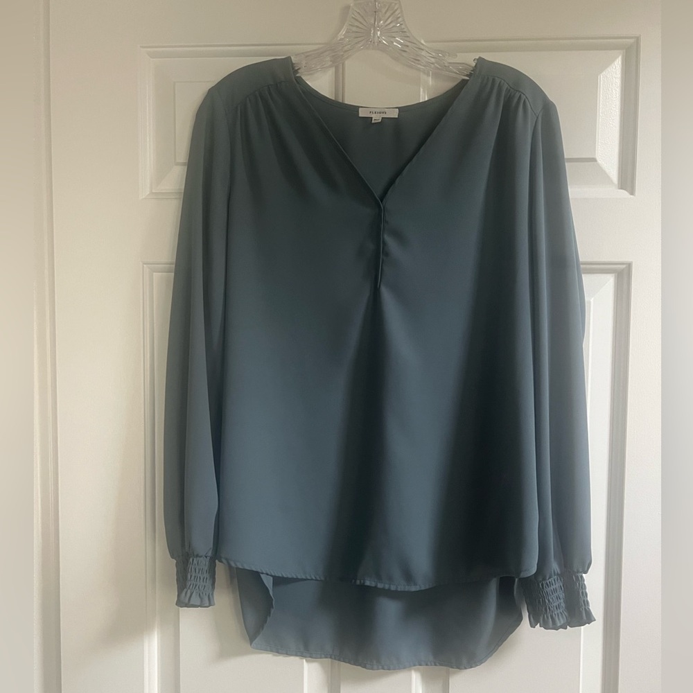 Pleione Blue Long Sleeve Blouse - s